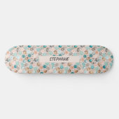 きらめく抽象芸術ドットパターンターコイズ、ピンク スケートボード (横)