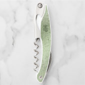 きらめく明るい緑の虹色のテクスチャ ソムリエナイフ (正面)