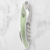 きらめく明るい緑の虹色のテクスチャ ソムリエナイフ (裏面)