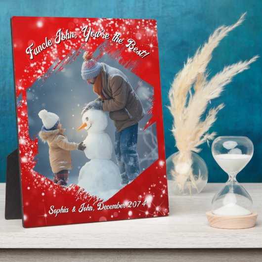 きらめく星の赤いブラシストロークのフォトフレーム フォトプラーク (側面)