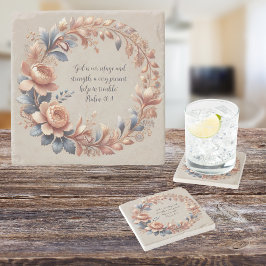 きらめく桃と青のカスタマイズ可能な聖書の詩 ストーンコースター