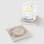 きらめく桃と青のカスタマイズ可能な聖書の詩 ストーンコースター (横)