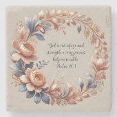 きらめく桃と青のカスタマイズ可能な聖書の詩 ストーンコースター (正面)