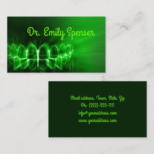 きらめく歯スマイルデンタルケアグリーンカード 名刺 (正面/裏面)