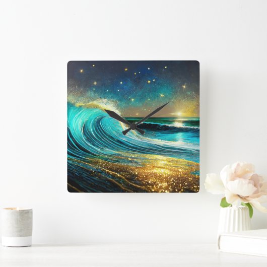きらめく発散海波 スクエア壁時計 (ホーム)
