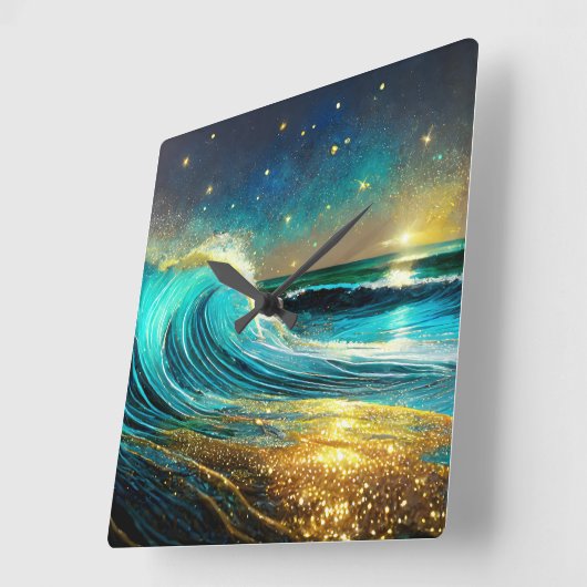 きらめく発散海波 スクエア壁時計 (傾斜)