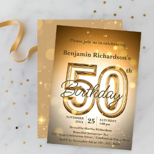 きらめく白熱［赤熱］光を放つ金ゴールド50誕生日 招待状