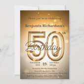 きらめく白熱［赤熱］光を放つ金ゴールド50誕生日 招待状 (正面)