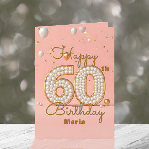 きらめく真珠と金ゴールドアクセント60誕生日 カード