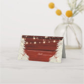 きらめく素朴ウッドストリングライトツリー結婚ズ プレイスカード (裏面)