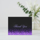 きらめく紫のグリッターブラックサンキューハガキ ポストカード (スタンド正面)