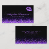 きらめく紫の唇ブラックビジネスカード 名刺 (正面/裏面)