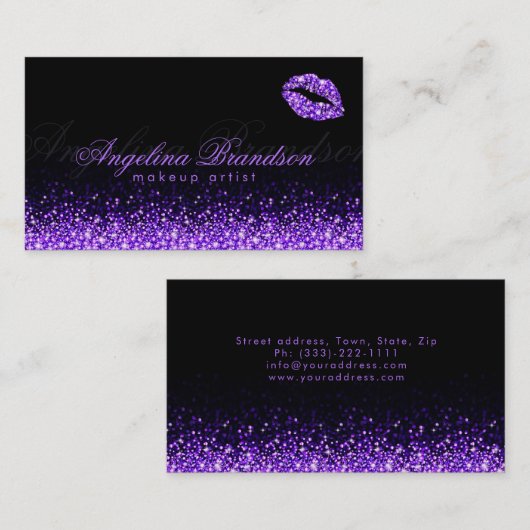 きらめく紫の唇ブラックビジネスカード 名刺 (正面/裏面)