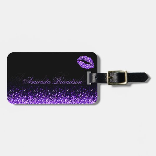 きらめく紫の唇ブラックラゲージタグ ラゲッジタグ (正面横)