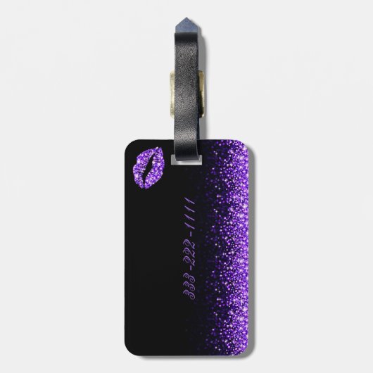 きらめく紫の唇ブラックラゲージタグ ラゲッジタグ (裏面縦)
