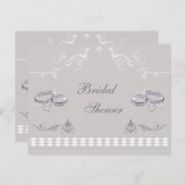 きらめく結婚指輪及びハートのブライダルシャワー 招待状 (正面/裏面)