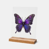 きらめく翼、紫のキラキラ蝶 アクリルサイン (傾斜)