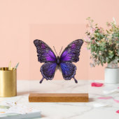 きらめく翼、紫のキラキラ蝶 アクリルサイン (ウェディング)