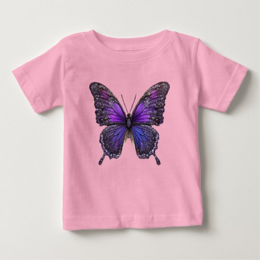 きらめく翼：紫の輝く蝶 ベビーTシャツ (正面)