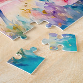 きらめく虹の下のユニコーン歩く ジグソーパズル (側面)