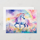 きらめく虹の下のユニコーン歩く ポストカード (正面/裏面)