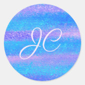 きらめく虹色ストライプターコイズピンク ラウンドシール (正面)