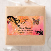 きらめく蝶、ピンクの赤い黒い渦巻き ラベル (インサイチュ)