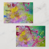 きらめく蝶、ピンク色の紫色の渦巻きモノグラム 名刺 (正面/裏面)