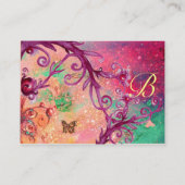 きらめく蝶、ピンク、紫の渦巻きモノグラム 名刺 (裏面)