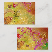 きらめく蝶、ピンク、黄色の渦巻きモノグラム 名刺 (正面/裏面)