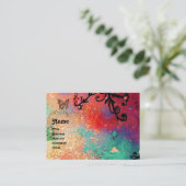 きらめく蝶、ピンク、黒い渦巻きモノグラム 名刺 (スタンド正面)