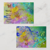 きらめく蝶、紫の青の渦巻きモノグラム 名刺 (正面/裏面)