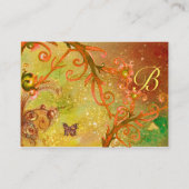 きらめく蝶、赤い黄色の渦巻きモノグラム 名刺 (裏面)