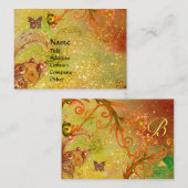 きらめく蝶、赤い黄色の渦巻きモノグラム 名刺 (正面/裏面)