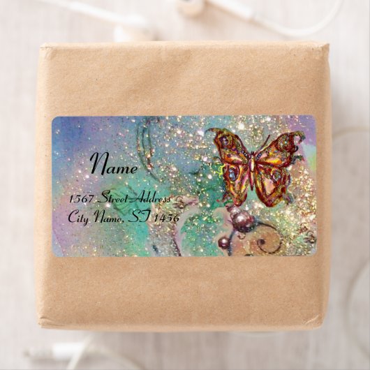 きらめく蝶、青い緑 ラベル (インサイチュ)