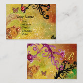 きらめく蝶、黄色、黒い渦巻きモノグラム 名刺 (正面/裏面)