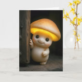 きらめく誕生日のキノコの小人 カード (黄色い花)