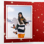 きらめく赤いクリスマスダブル折りフォトカード 三つ折りクリスマスカード (内部最初)