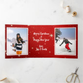 きらめく赤いクリスマスダブル折りフォトカード 三つ折りクリスマスカード (内部)