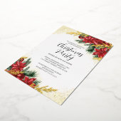 きらめく赤い金ゴールドの葉クリスマスパーティー 箔招待状 (回転した状態)