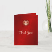 きらめく赤い金ゴールド中国の写真結婚の サンキューカード (正面)