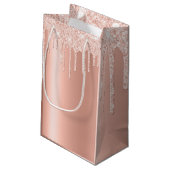 きらめく赤面ピンク金ゴールドグリッターモノグラムの スモールペーパーバッグ (裏面アングル)