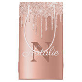 きらめく赤面ピンク金ゴールドグリッターモノグラムの スモールペーパーバッグ (正面)