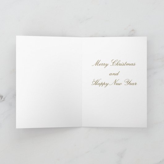 きらめく金ゴールドのクリスマスツリー、月、青の星 シーズンカード (内部)