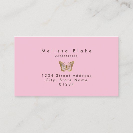 きらめく金ゴールドのフェイク蝶のロゴ 名刺 (裏面)