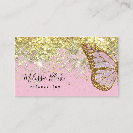 きらめく金ゴールドのフェイク蝶のロゴ 名刺 (正面)