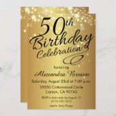 きらめく金ゴールドの第50誕生日の招待状 招待状 (正面/裏面)