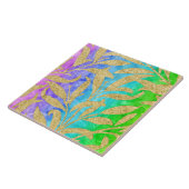 きらめく金ゴールドの葉の模様の虹 タイル (側面)