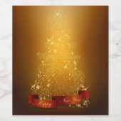 きらめく金ゴールドクリスマスツリー ワインラベル (シングルラベル)