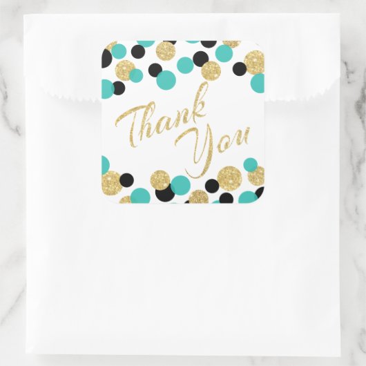 きらめく金ゴールドグリッターとティール（緑がかった色）紙吹雪ありがとう スクエアシール (バッグ)